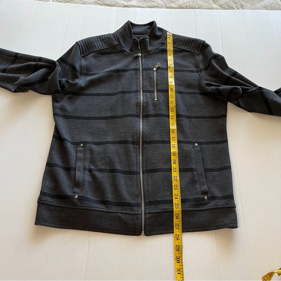 INC International Concepts Full Zip Gray With Black Stripes Sweater Size Large - Picture 11 of 11